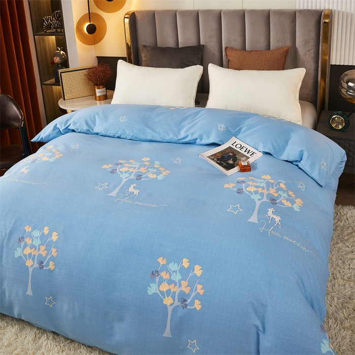 91家纺网 家纺一手货源 找家纺 尚帛 2024新款新疆棉磨毛印花单品被套 一鹿相伴-蓝