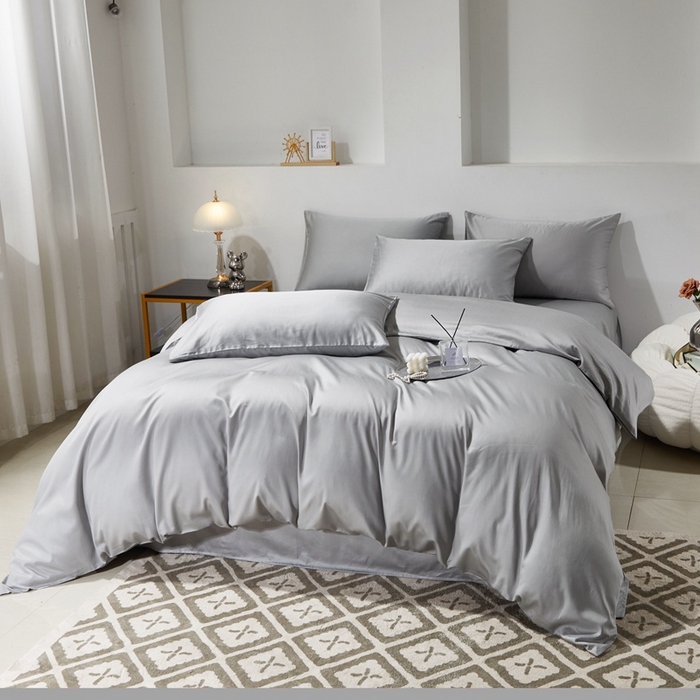 91家纺网 家纺一手货源 找家纺 （总）晶缦家纺 2025新款全棉60支贡缎长绒棉纯色多规格四件套和单品-琅夕系列 四件套