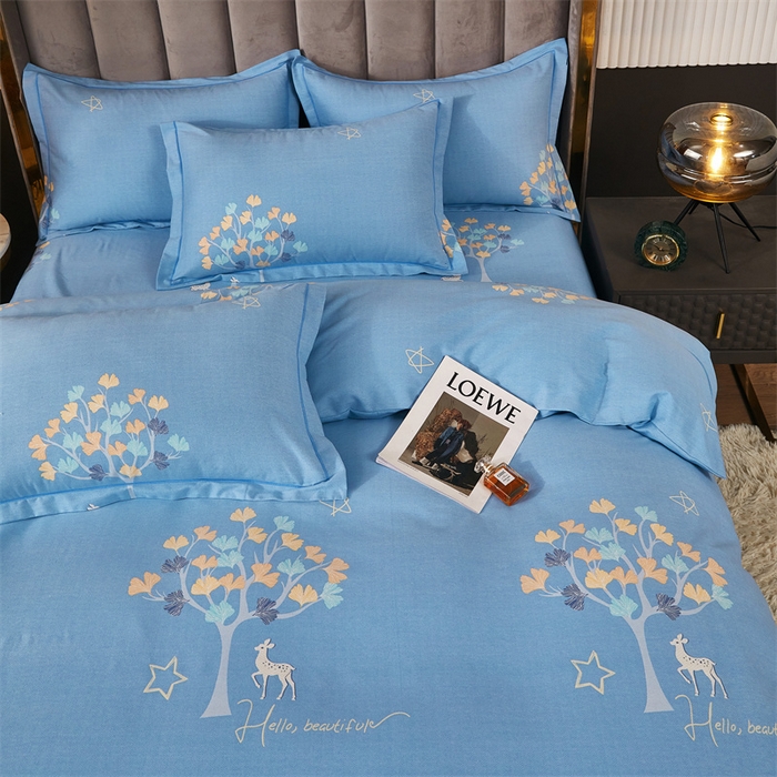 91家纺网 家纺一手货源 找家纺 尚帛 2024新款新疆棉磨毛印花单品被套 一鹿相伴-蓝