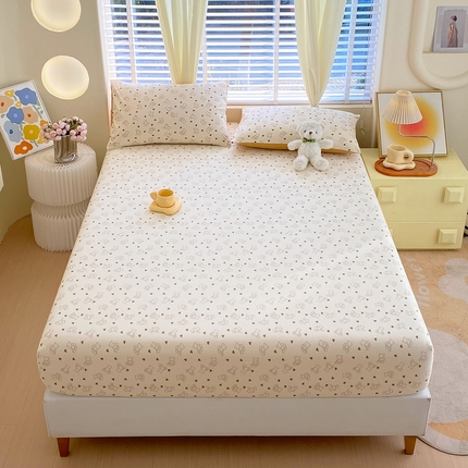 洺兰家居 2025新款全棉喷气印花单床笠纯棉小清新花卉北欧风床套/枕套 贝贝熊