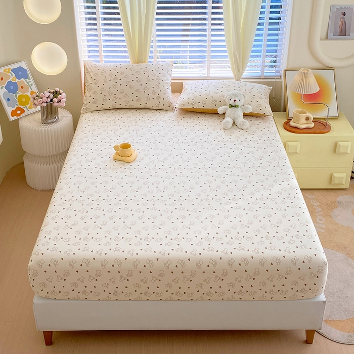 91家纺网 家纺一手货源 找家纺 洺兰家居 2025新款全棉喷气印花单床笠纯棉小清新花卉北欧风床套/枕套 贝贝熊