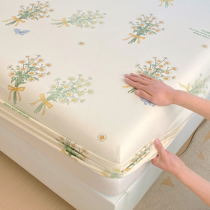 91家纺网 家纺一手货源 找家纺 洺兰家居 2025新款全棉喷气印花单床笠纯棉小清新花卉北欧风床套/枕套 香草