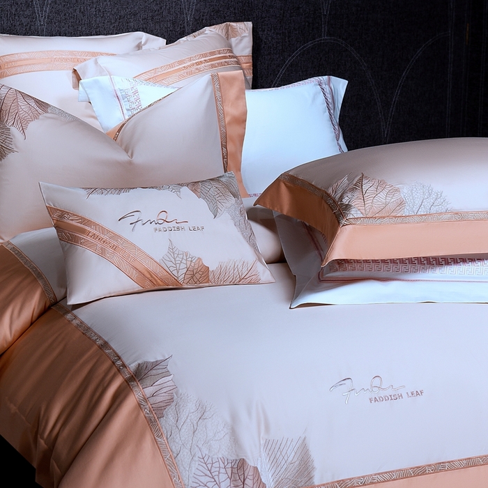 91家纺网 家纺一手货源 找家纺 高大尚2025春夏新品长绒棉高端绣花四件套-香榭丽 香榭丽-南瓜橘