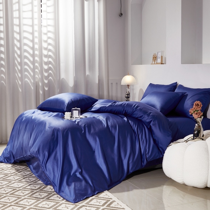 91家纺网 家纺一手货源 找家纺 晶缦家纺 2024新款全棉60支贡缎长绒棉纯色多规格四件套和单品-琅夕系列 单被套 琅夕-克莱因蓝