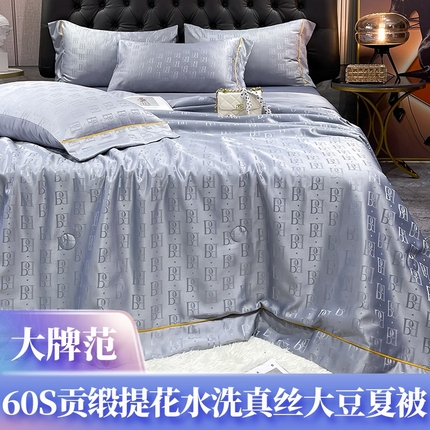 91家纺网 家纺一手货源 找家纺 经年 2025新款60S贡缎提花水洗真丝大豆夏被 巴格莉-石灰大豆夏被