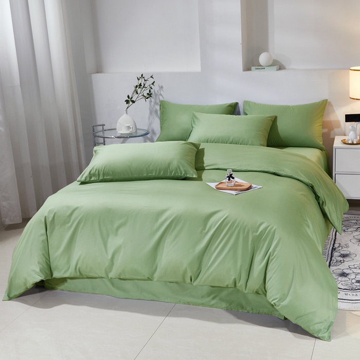 91家纺网 家纺一手货源 找家纺 晶缦家纺 2024新款喷气全棉13376纯棉斜纹纯色多规格四件套和单品-沐色系列 四件套 沐色-抹茶绿