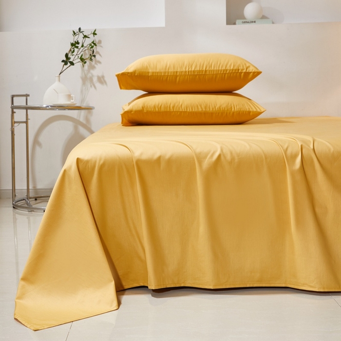 91家纺网 家纺一手货源 找家纺 晶缦家纺 2024新款喷气全棉13376纯棉斜纹纯色多规格四件套和单品-沐色系列 单床单 沐色-杏黄