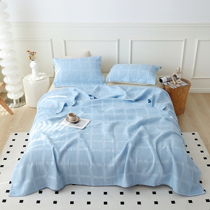 91家纺网 家纺一手货源 找家纺 （总）朴尔家纺 2024新款全棉质朴方格风立体华夫格透气纱布毛巾被