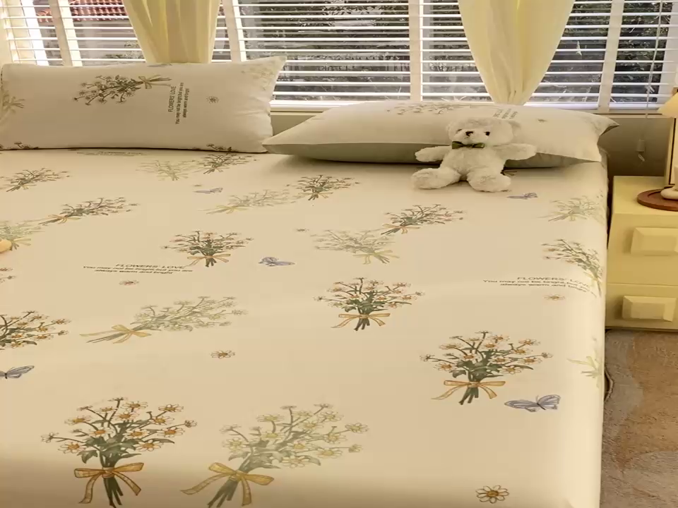 91家纺网 家纺一手货源 找家纺 洺兰家居 2025新款全棉喷气印花单床笠纯棉小清新花卉北欧风床套/枕套 香草