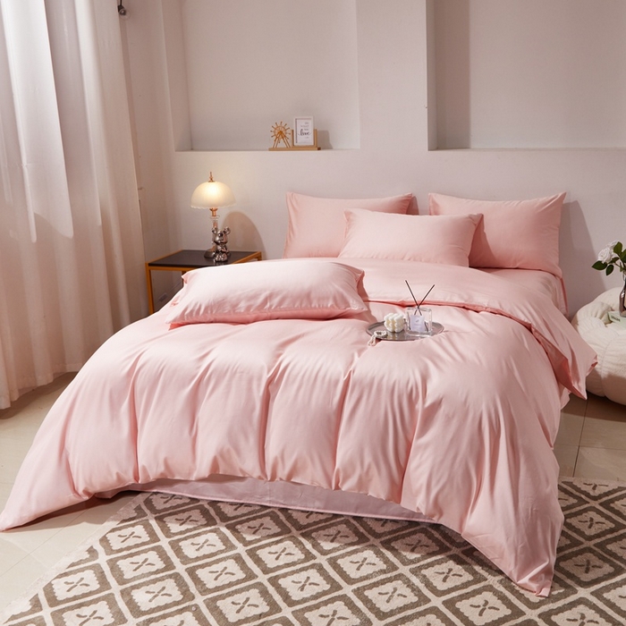 91家纺网 家纺一手货源 找家纺 晶缦家纺 2024新款全棉60支贡缎长绒棉纯色多规格四件套和单品-琅夕系列 单被套 琅夕-浅粉玉