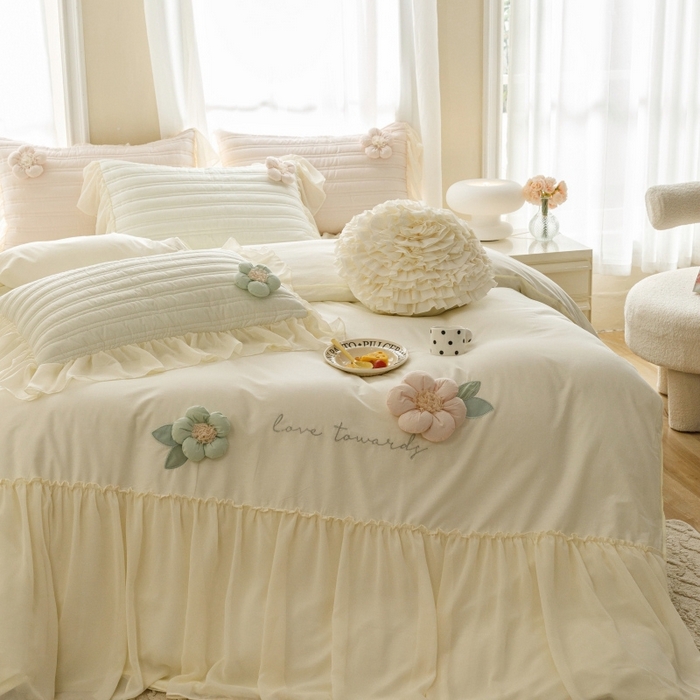 91家纺网 家纺一手货源 找家纺 （总）胜权家纺 2024新款A类水洗60支全棉工艺款夹棉床裙四件套