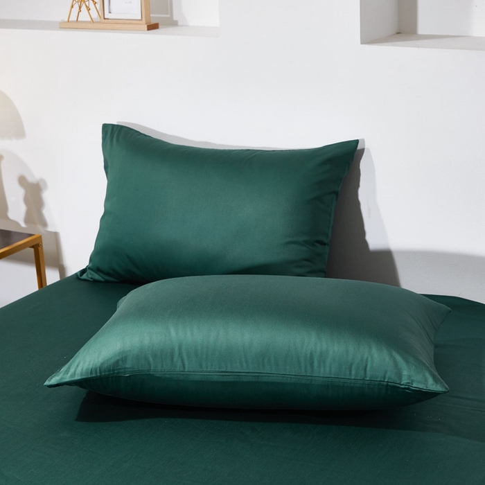 91家纺网 家纺一手货源 找家纺 晶缦家纺 2024新款全棉60支贡缎长绒棉纯色多规格四件套和单品-琅夕系列 单枕套 琅夕-墨绿色
