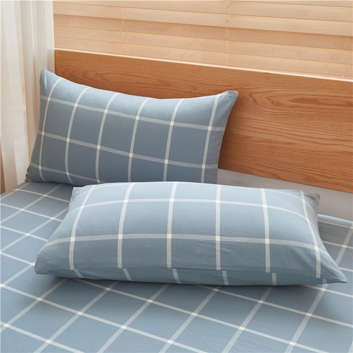 91家纺网 家纺一手货源 找家纺 喜居 2024新款A类色织纯棉水洗棉100%新疆棉全棉床笠 格调蓝