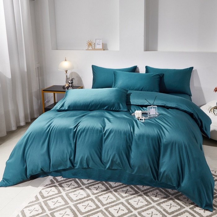 91家纺网 家纺一手货源 找家纺 晶缦家纺 2024新款全棉60支贡缎长绒棉纯色多规格四件套和单品-琅夕系列 四件套 琅夕-猫眼绿