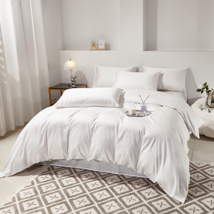 91家纺网 家纺一手货源 找家纺 晶缦家纺 2024新款全棉60支贡缎长绒棉纯色多规格四件套和单品-琅夕系列 四件套 琅夕-本白色