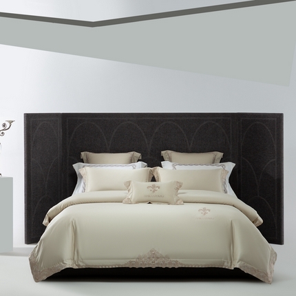 91家纺网 家纺一手货源 找家纺 高大尚2025春夏新品长绒棉高端绣花四件套-黛芙妮 黛芙妮-绅士灰