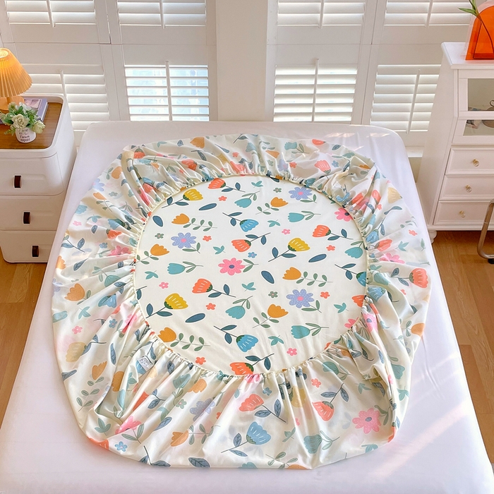 91家纺网 家纺一手货源 找家纺 洺兰家居 2025新款全棉喷气印花单床笠纯棉小清新花卉北欧风床套/枕套 洛洛繁花米