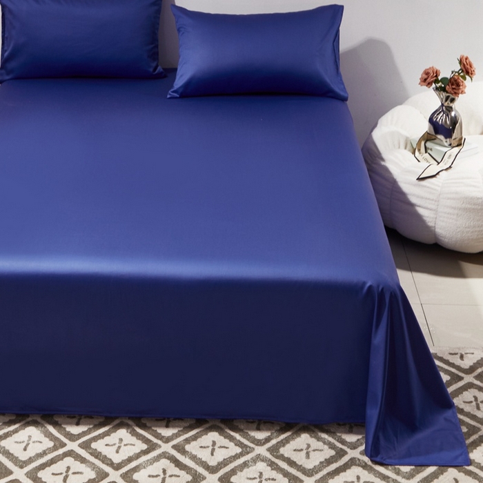 91家纺网 家纺一手货源 找家纺 晶缦家纺 2024新款全棉60支贡缎长绒棉纯色多规格四件套和单品-琅夕系列 单床单 琅夕-克莱因蓝