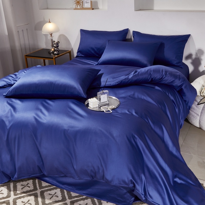 91家纺网 家纺一手货源 找家纺 晶缦家纺 2024新款全棉60支贡缎长绒棉纯色多规格四件套和单品-琅夕系列 四件套 琅夕-克莱因蓝