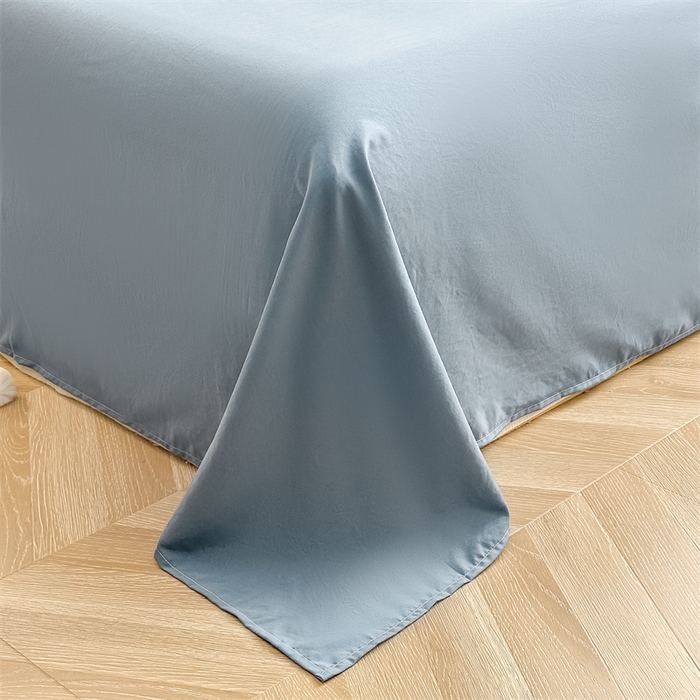 91家纺网 家纺一手货源 找家纺 古吉梦 2024新款水洗棉小清新印花格子系列四件套 G-小格-蓝+海青