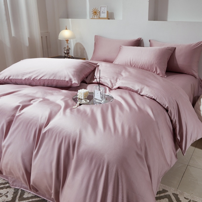 91家纺网 家纺一手货源 找家纺 晶缦家纺 2024新款全棉60支贡缎长绒棉纯色多规格四件套和单品-琅夕系列 四件套 琅夕-粉豆沙