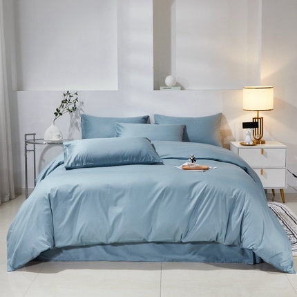 晶缦家纺 2024新款喷气全棉13376纯棉斜纹纯色多规格四件套和单品-沐色系列 单被套 沐色-雾霾蓝