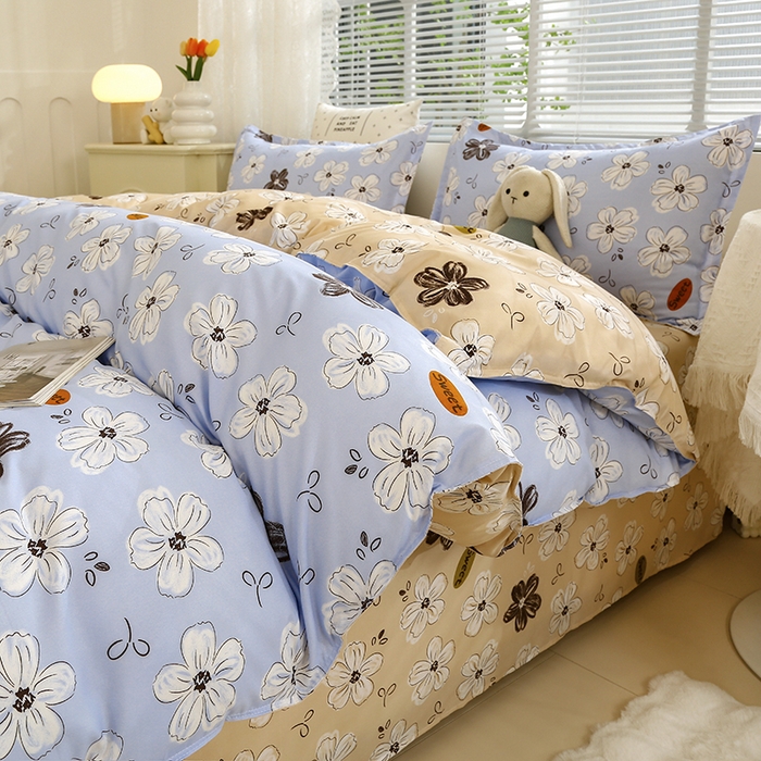 91家纺网 家纺一手货源 找家纺 2024新款小清新ins风芦荟棉亲肤棉磨毛四件套植物羊绒直播 初夏花开