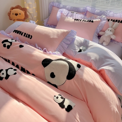 韩都家居 2024新款亲肤水洗棉毛巾绣四件套-熊宝系列 熊宝-粉紫