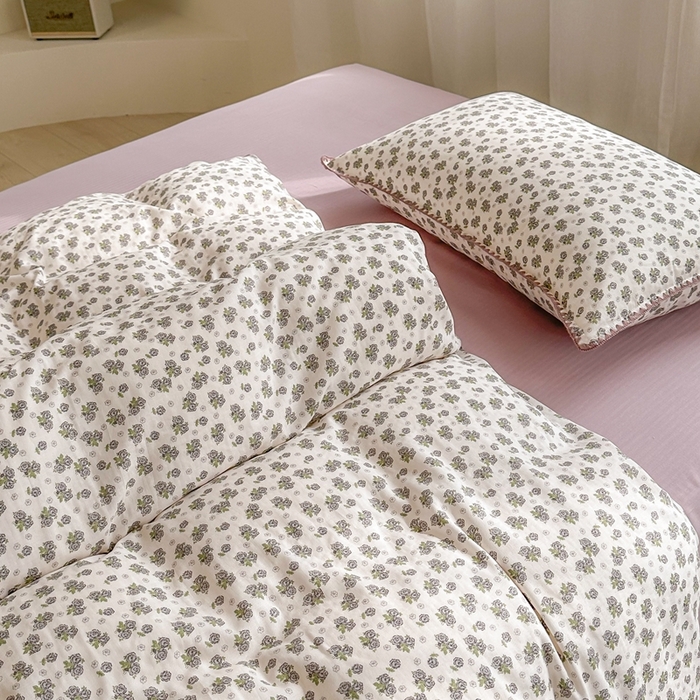 91家纺网 家纺一手货源 找家纺 洋铭区（原狠狠爱） 2024新款全棉双层纱四件套 紫霞奶香