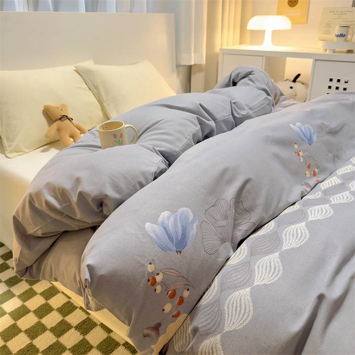 91家纺网 家纺一手货源 找家纺 尚帛 2024新款新疆棉磨毛印花单品被套 吉林苑-灰