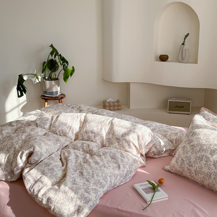 91家纺网 家纺一手货源 找家纺 洋铭区（原狠狠爱） 2024新款全棉双层纱四件套 紫花楹