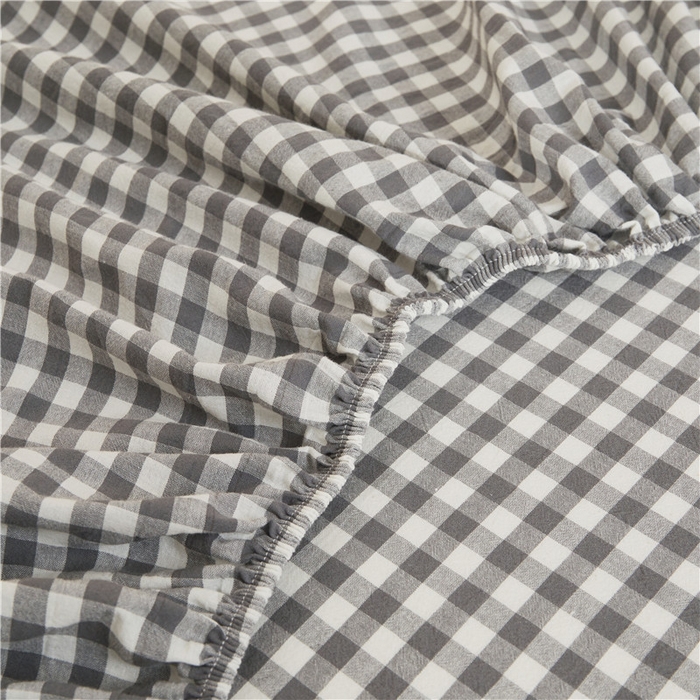 91家纺网 家纺一手货源 找家纺 喜居 2024新款A类色织纯棉水洗棉100%新疆棉全棉床笠 灰小格