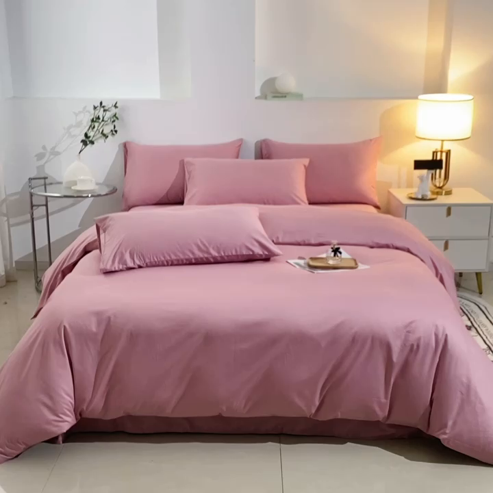 91家纺网 家纺一手货源 找家纺 晶缦家纺 2024新款喷气全棉13376纯棉斜纹纯色多规格四件套和单品-沐色系列 单被套 沐色-脏脏粉