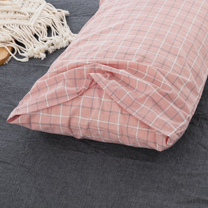 91家纺网 家纺一手货源 找家纺 大黄蜂家居家纺 2025新款日式纯棉水洗棉信封式枕套 千禧格粉