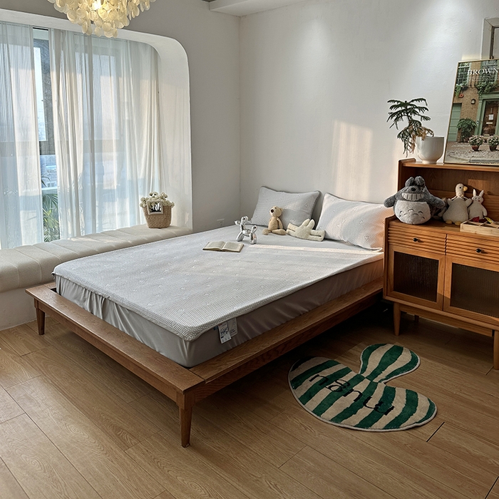 91家纺网 家纺一手货源 找家纺 千朵  2024新款床笠款3D凉感豆豆凉席 爱心灰