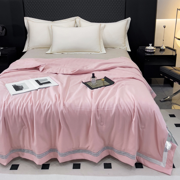 91家纺网 家纺一手货源 找家纺 优姿家纺  2024新品凉感生态提花大豆镂空抑菌夏被 格调优美-豆沙