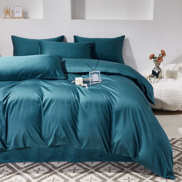 91家纺网 家纺一手货源 找家纺 晶缦家纺 2024新款全棉60支贡缎长绒棉纯色多规格四件套和单品-琅夕系列 四件套 琅夕-猫眼绿