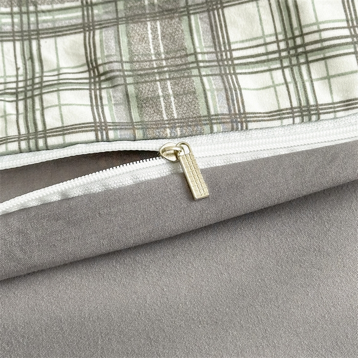 91家纺网 家纺一手货源 找家纺 古吉梦 2024新款水洗棉小清新印花格子系列四件套 G-可可灰+中灰