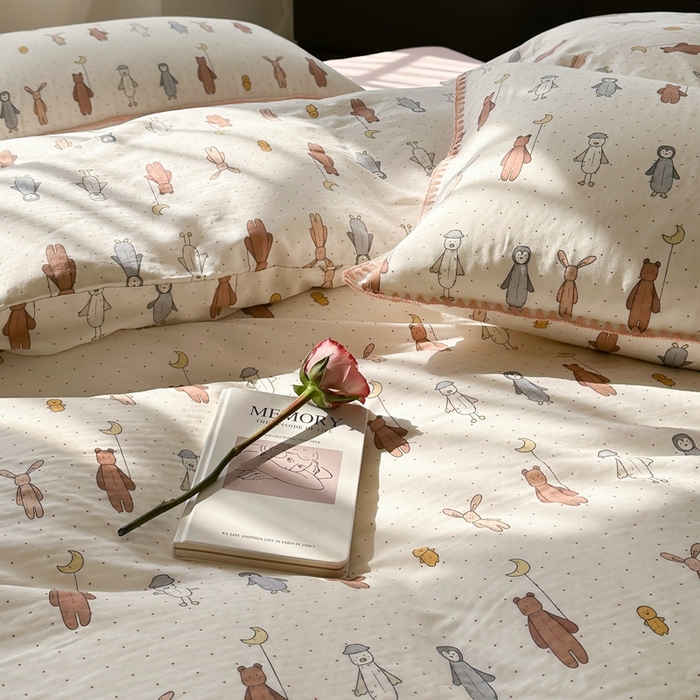 91家纺网 家纺一手货源 找家纺 洋铭区（原狠狠爱） 2024新款全棉双层纱四件套 可爱月亮