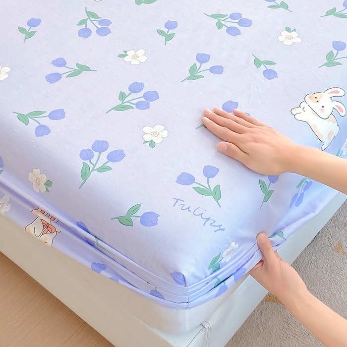 91家纺网 家纺一手货源 找家纺 洺兰家居 2025新款全棉喷气印花单床笠纯棉小清新花卉北欧风床套/枕套 盎然