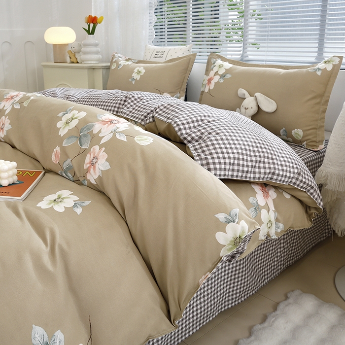 91家纺网 家纺一手货源 找家纺 2024新款小清新ins风芦荟棉亲肤棉磨毛四件套植物羊绒直播 一帘幽梦