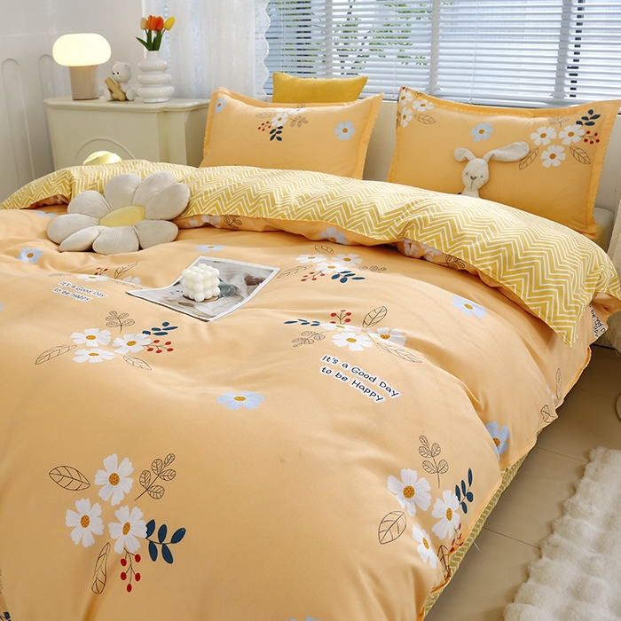 91家纺网 家纺一手货源 找家纺 2024新款小清新ins风芦荟棉亲肤棉磨毛四件套植物羊绒直播 半暖时光