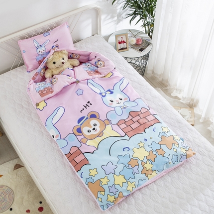 91家纺网 家纺一手货源 找家纺 大黄蜂家居家纺 2025新款纯棉四季款水晶绒四季大版花儿童睡袋 小兔宝贝