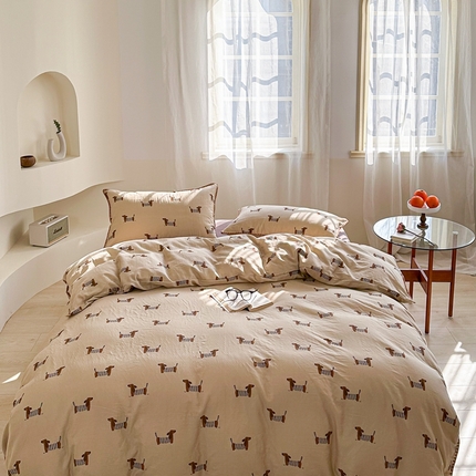 洋铭区（原狠狠爱） 2024新款全棉双层纱四件套 小狗条条