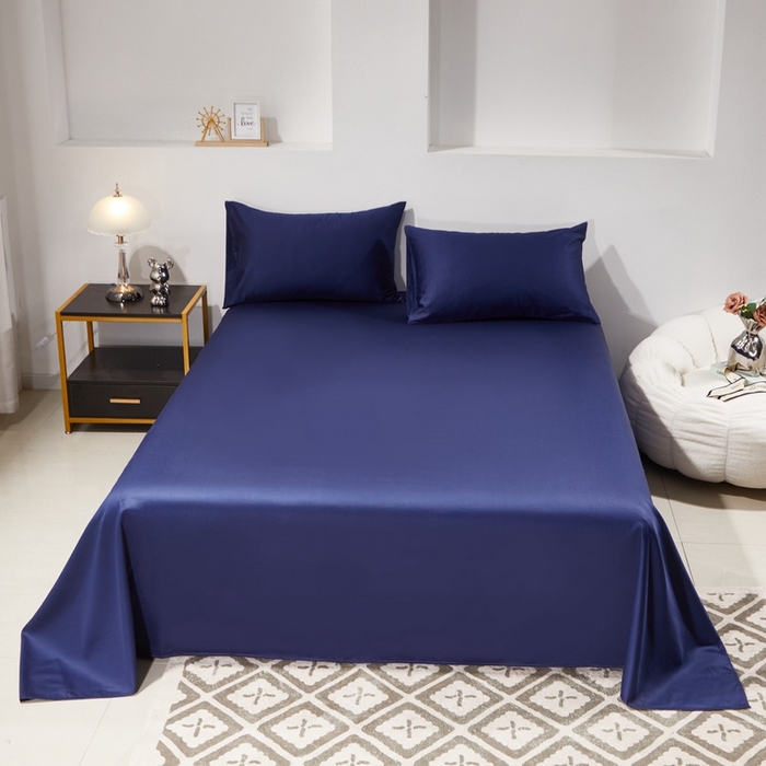 91家纺网 家纺一手货源 找家纺 晶缦家纺 2024新款全棉60支贡缎长绒棉纯色多规格四件套和单品-琅夕系列 单床单 琅夕-丈青色