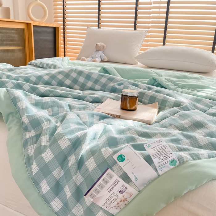 91家纺网 家纺一手货源 找家纺 梦恬佳2024新款无印风水洗棉夏被-绿小格