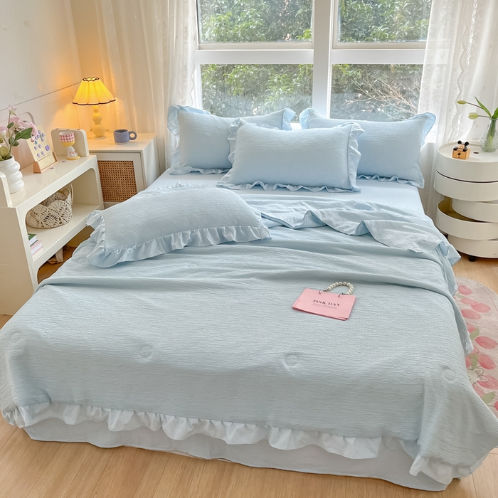 91家纺网 家纺一手货源 找家纺 （总）AB家纺 2024新款波浪泡泡纱夏被夏被四件套