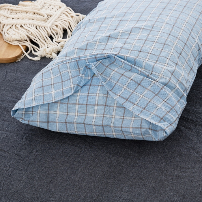 91家纺网 家纺一手货源 找家纺 大黄蜂家居家纺 2025新款日式纯棉水洗棉信封式枕套 千禧格蓝