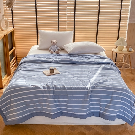 梦恬佳2024新款无印风水洗棉夏被-蓝白条
