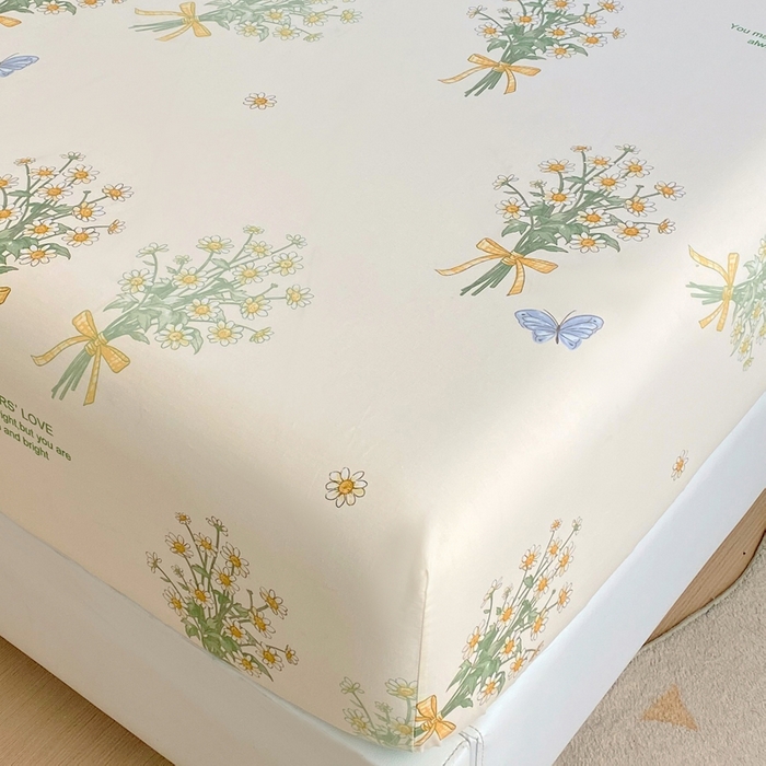 91家纺网 家纺一手货源 找家纺 洺兰家居 2025新款全棉喷气印花单床笠纯棉小清新花卉北欧风床套/枕套 香草